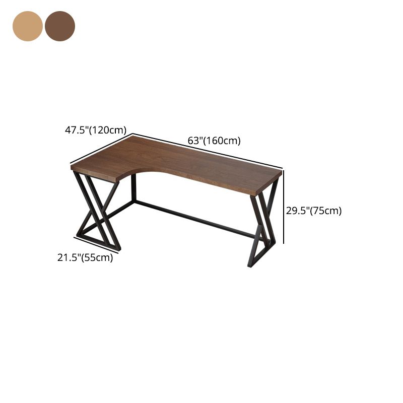 L-Shape Industrial Office Desk Solid Wood Fixed Writing Table
