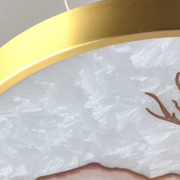 Hand-Paint Glass Round Flush Light Artistic Minimalist LED Ceiling Lighting for Bedroom