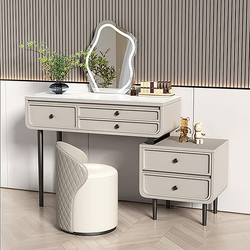 Wood and Metal Vanity Table in Grey/White 5 Storage Drawers Makeup Desk