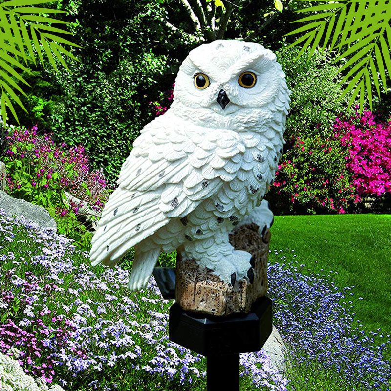 Owl Resin Solar LED Path Light Modern Brown/White LED Ground Plug Lamp for Outdoor Courtyard