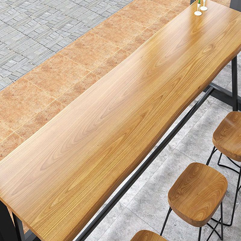 Dining Room Rectangle Wood Top Counter Table Metal Black Legs Industrial Bar Table