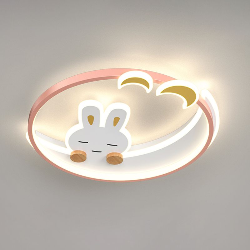 Plafonnier LED à 1 lumière en forme de lapin en métal pour chambre d'enfant