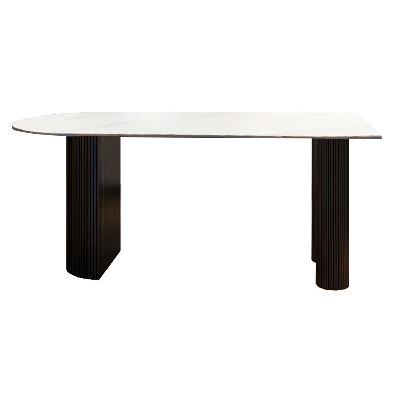 Modern Style Sintered Stone Dinner Room Kitchen Table White Table with Wooden Base