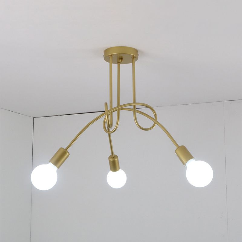 Black Winding Bend Tube Ceiling Lighting Fixture Retro Industrial Style Open Bulb Metal Flush-mount Light