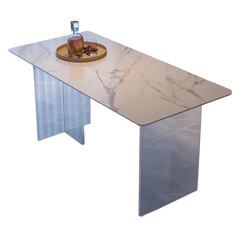 Sintered Stone Dining Table White Modern Dining Table with Acrylic Base