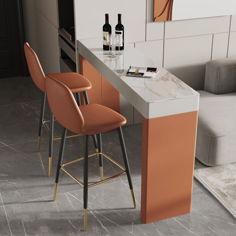 Contemporary Stone Top Bar Dining Table Rectangle Pub Table with Double Pedestal