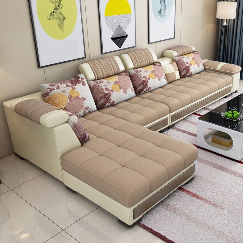 Contemporary Sewn Pillow Back Sofa 138.83"D x 68.9"W x 35.43"H Pillow Top Arm Sofa