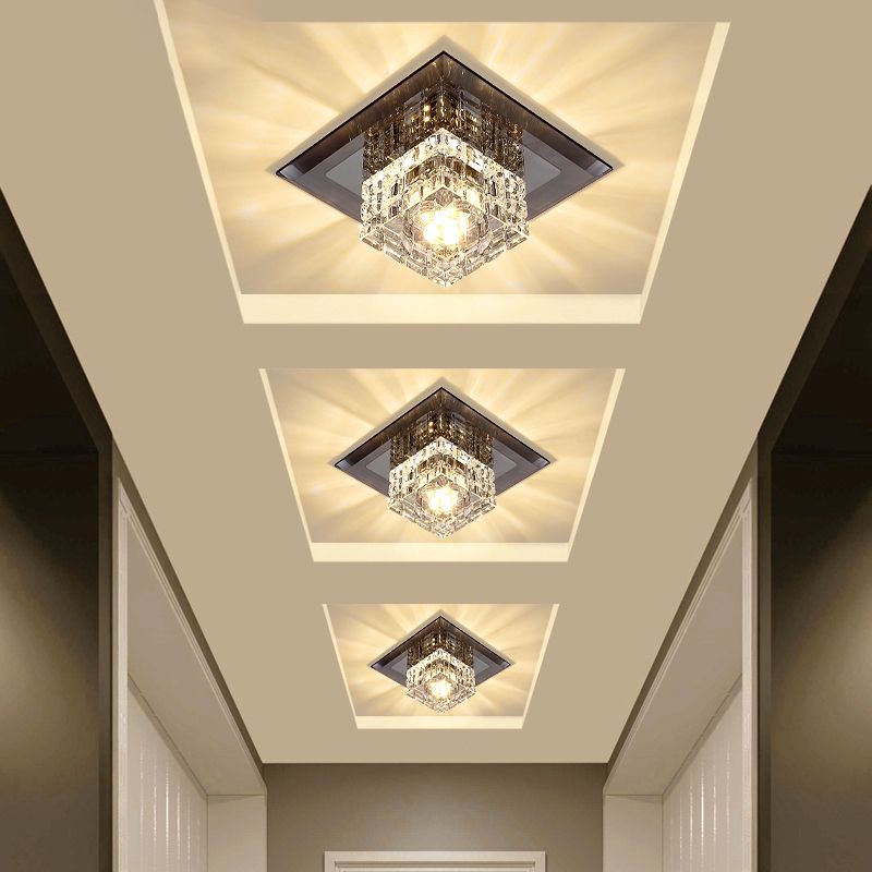 Zeitgenössische geometrische Deckenleuchte aus Kristallglas mit Loch 3'' Durchmesser