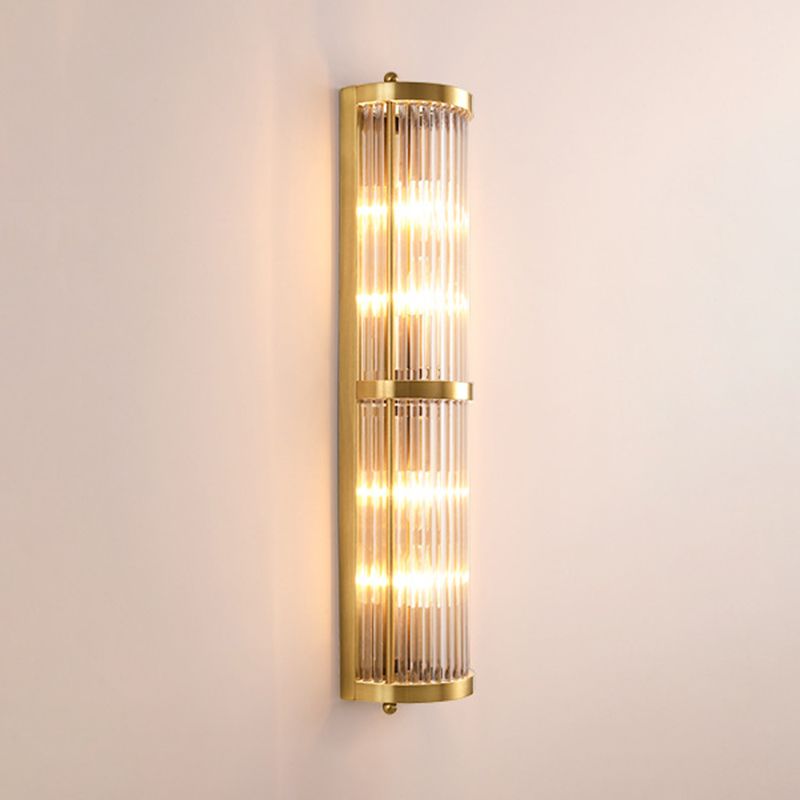 Luces de apliques cilíndricos cristalínicos transparentes Estilo moderno Lámpara de montaje de pared de 2 luces en oro