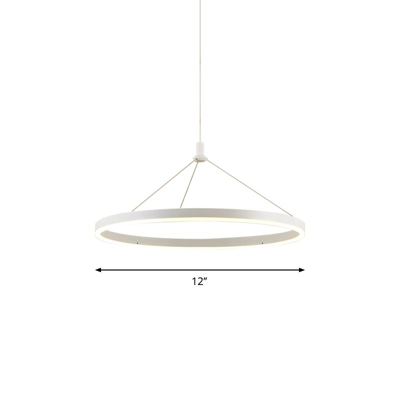 White Loop Pendant Chandelier Simplicity 12"/16"/47" Dia LED Acrylic Hanging Light Fixture with Adjustable Cord Grip