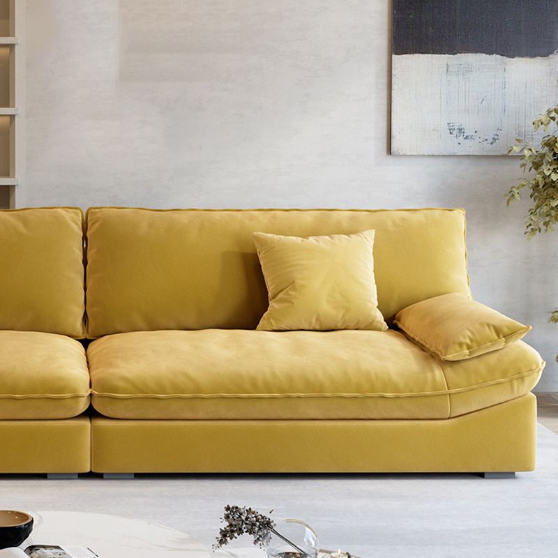 Contemporary Pillow Top Arm Sofa Sewn Pillow Back Sofa in Yellow
