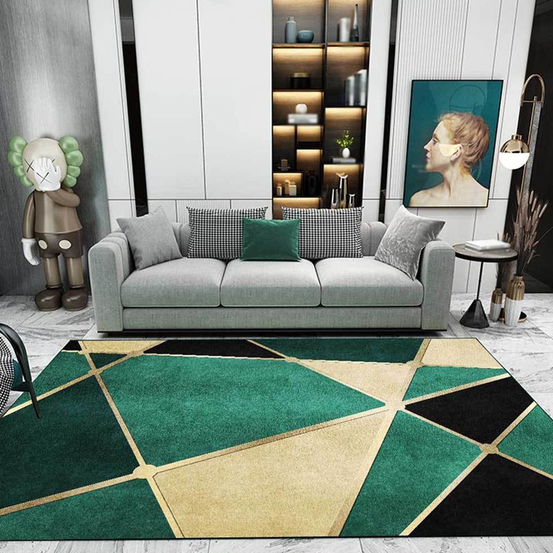 Green Geometric Pattern Area Rug Polypropylene Modern Rug Washable Anti-Slip Backing Rug for Decoration