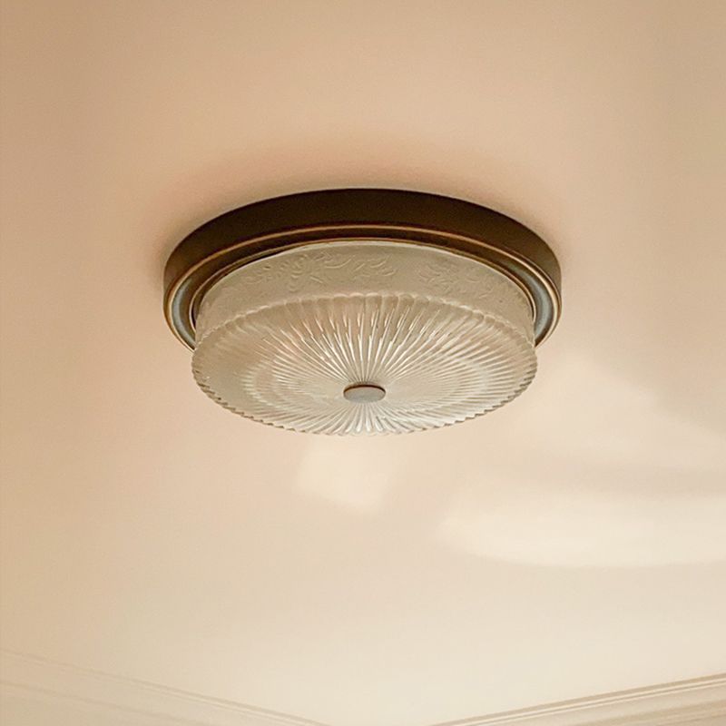 Luminaire de plafond de chambre à coucher en verre transparent en forme de tambour de style colonial