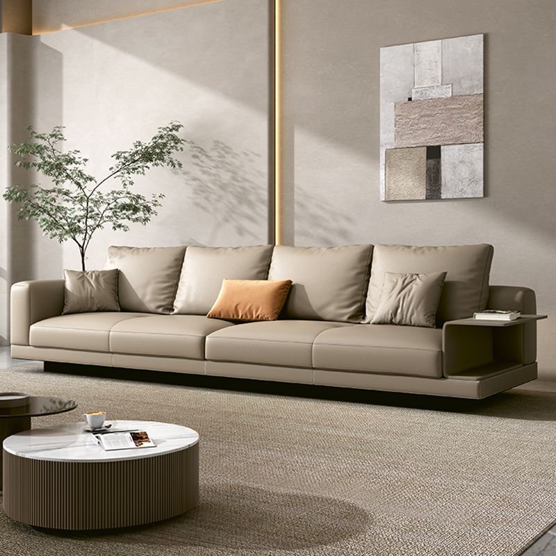 Contemporary Genuine Leather Square Arm Standard Sofa with Bolster Pillows