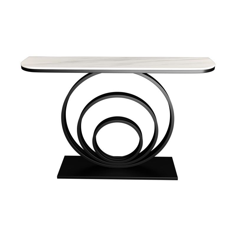 Modern Iron Console Sofa Table Half Moon Stone End Table for Hall