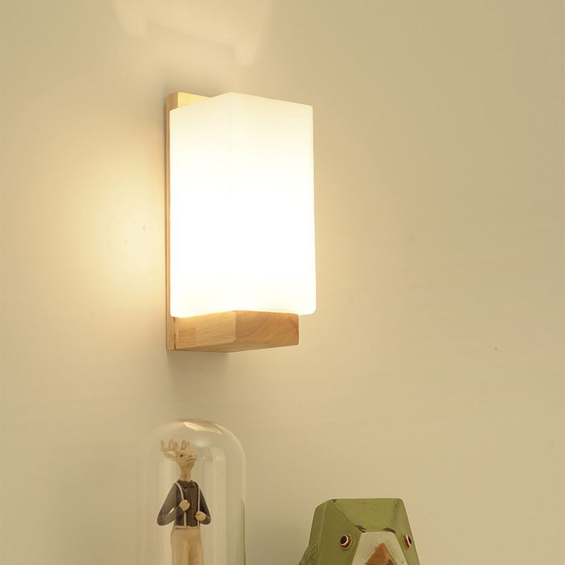 Wood Geometric Wall Sconce Lighting Simplicity-Style Wall Lighting Fixture in Beige
