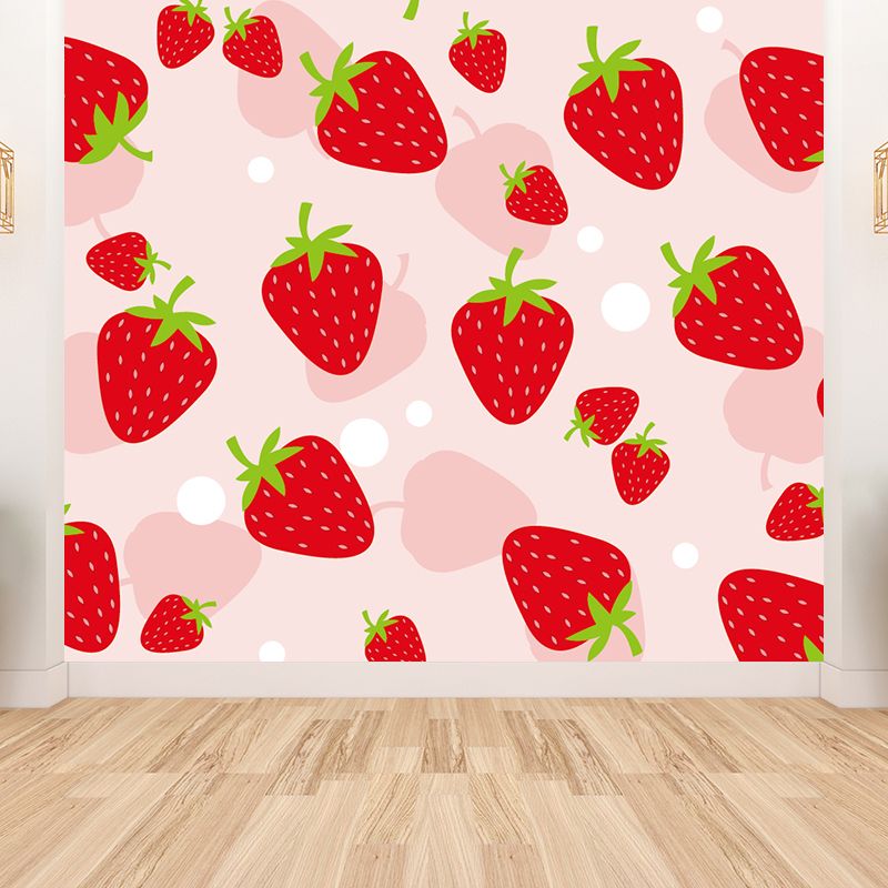Full Size Illustration Modern Mural Wallpaper with Attractive Strawberries in Red