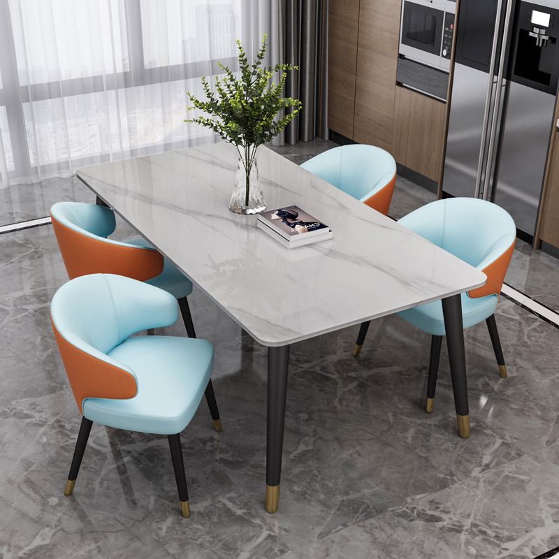 Rectangular Sintered Stone Dining Table Modern White-Black Furniture with 4 Legs for Home