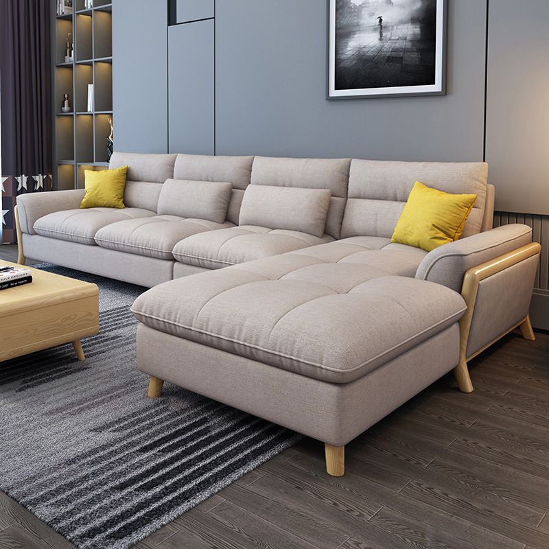 Flared Arm Linen Sectional Scandinavian 4-seater Sectional with Pillows