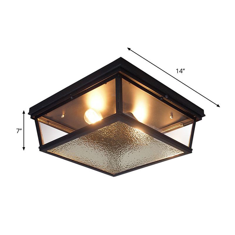 Industrial Squared Ceiling Lamp with Metal Frame Black 2 Lights Corridor Flush Mount Light