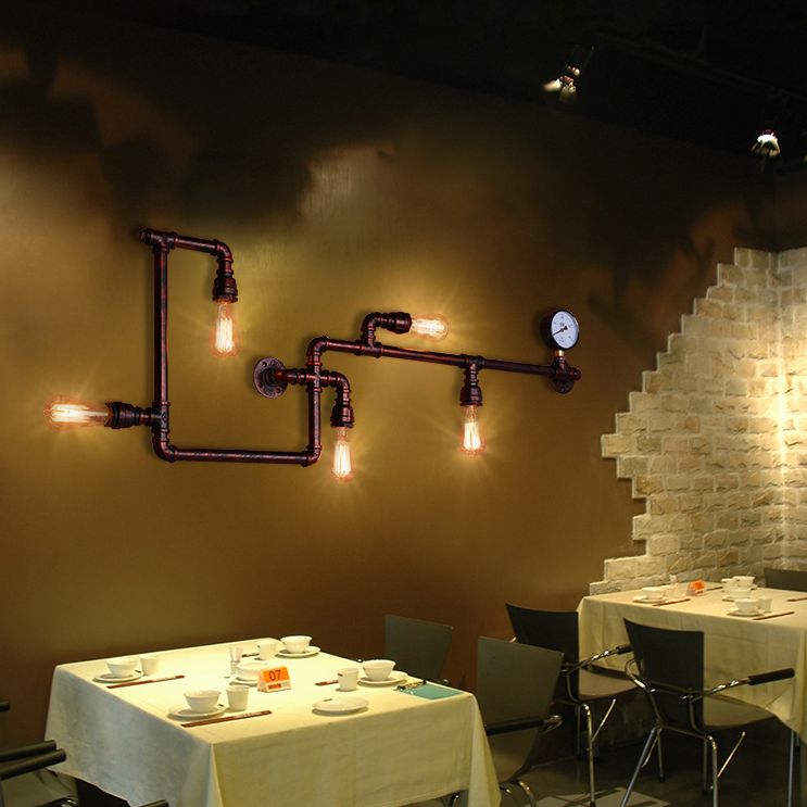 Industrial Retro Water Pipe Wall Mounted Light Fixture Metal Sconce Lights