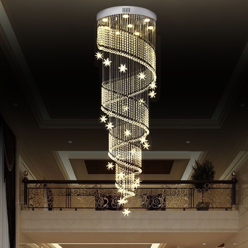 9 Heads LED Cluster Pendant Light Modernist Spiral Crystal Suspended Lighting Fixture in Silver