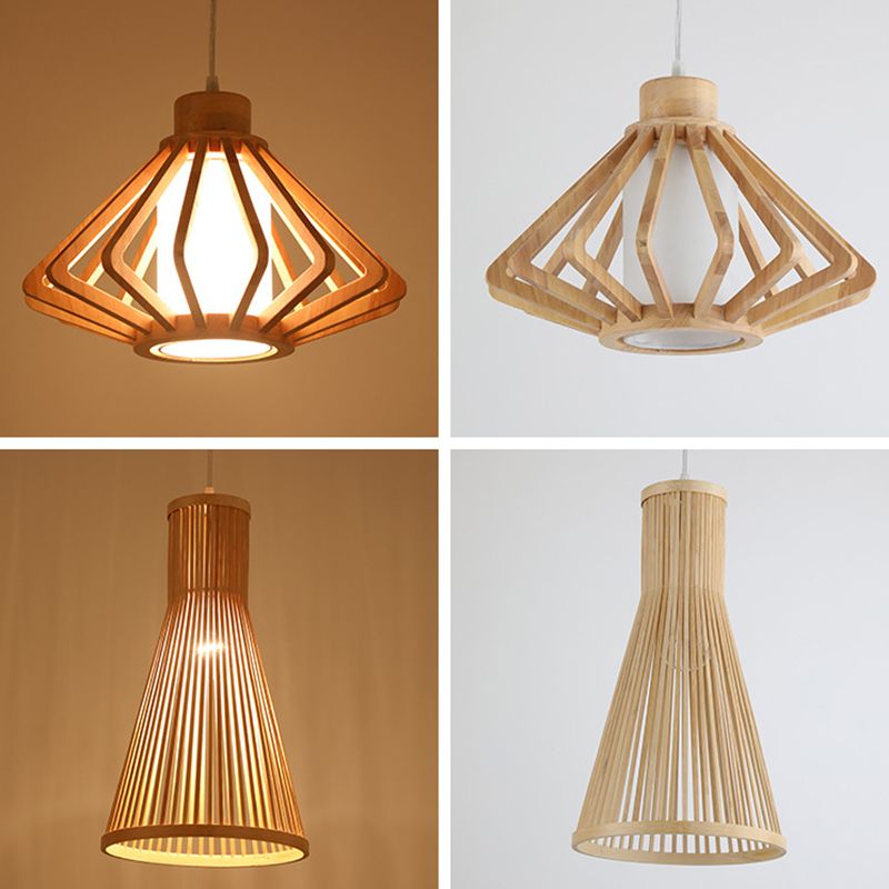 1 Leichte Anhängerlampe mit Holzrahmen Moderne Federleuchten für Esszimmer
