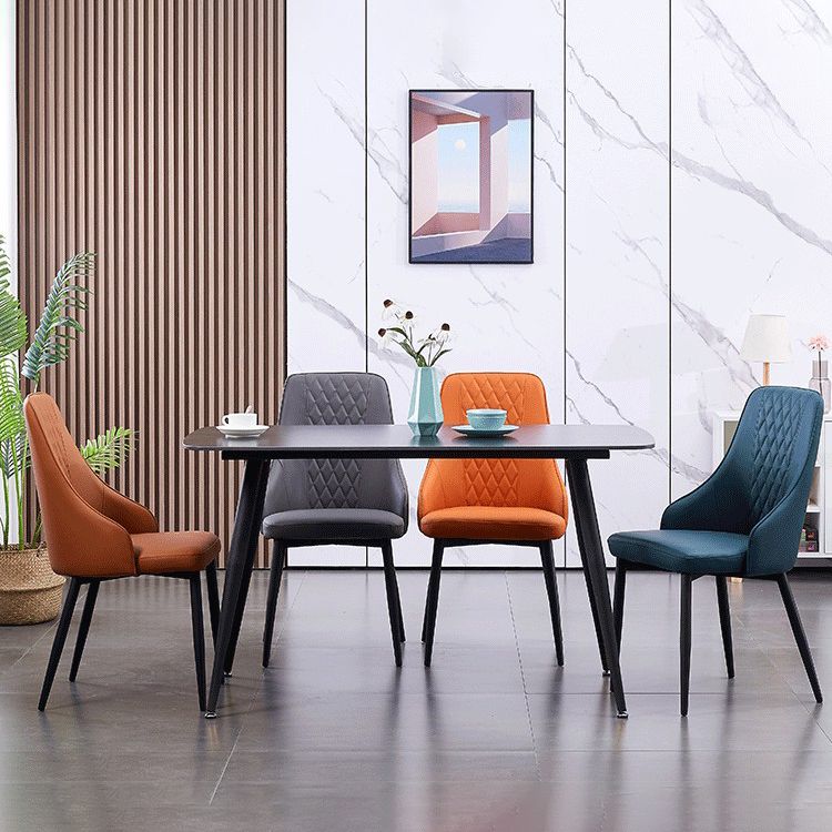 Modern Leather Dining Chair Solid Back Armless Side Chairs with Metal Legs