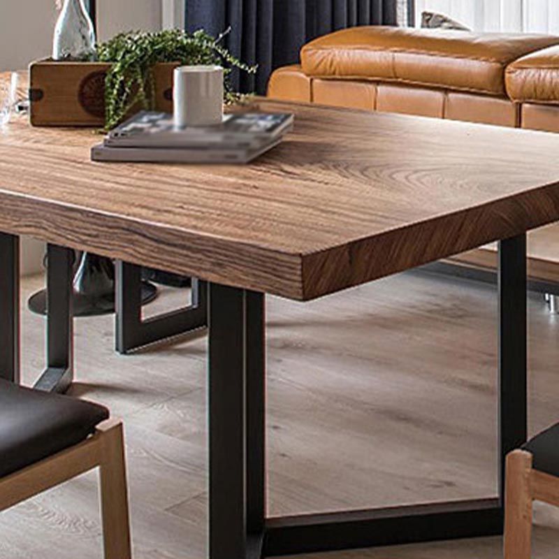 Rectangle Table Industrial Solid Wood Top Dining Table with Metal Base