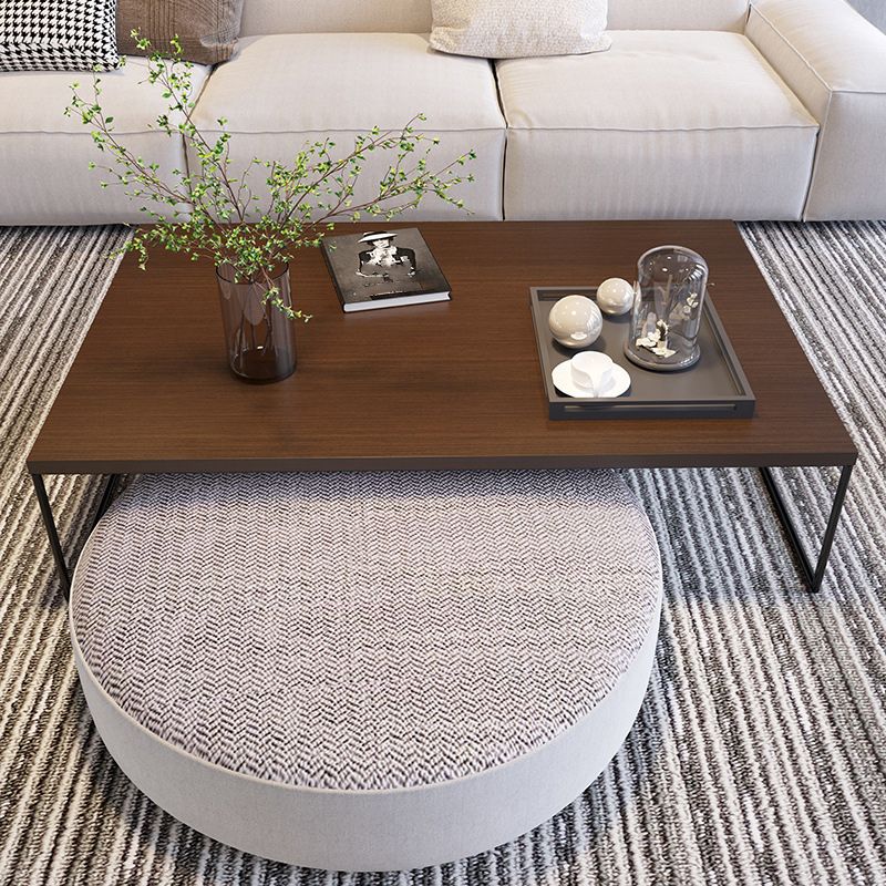 13.78" H Modern Rectangle Wooden Coffee Table Metal Sled Cocktail Table