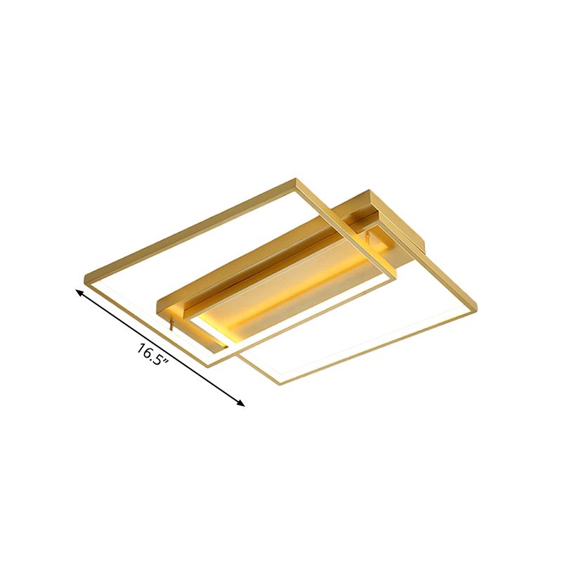 Rectangle Metal Flush Mount Light Fixture Modern 16.5"/20.5" W LED Gold Ceiling Lamp for Bedroom