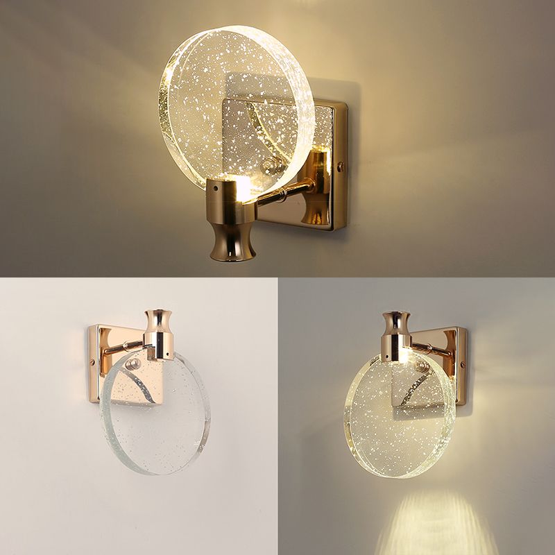 Postmodern Indoor Wall Light Gold Wall Light Sconces with Clear Crystal Shade