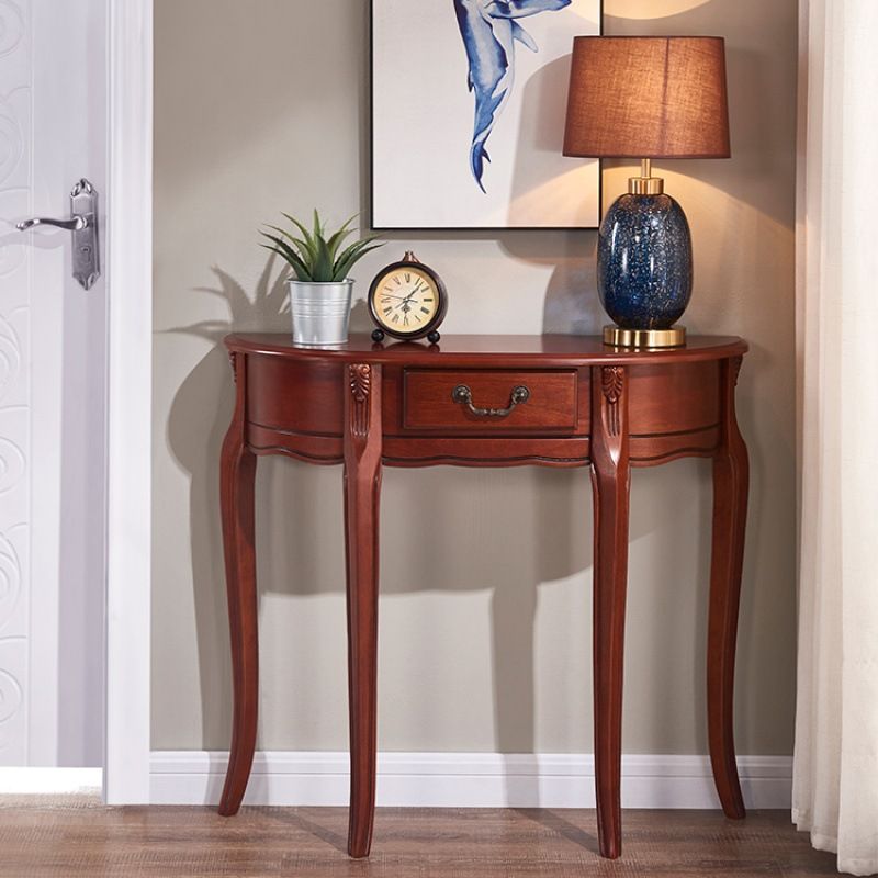 Mid-Century Modern Wooden Accent Table Half Moon Sofa Console Table for Hall