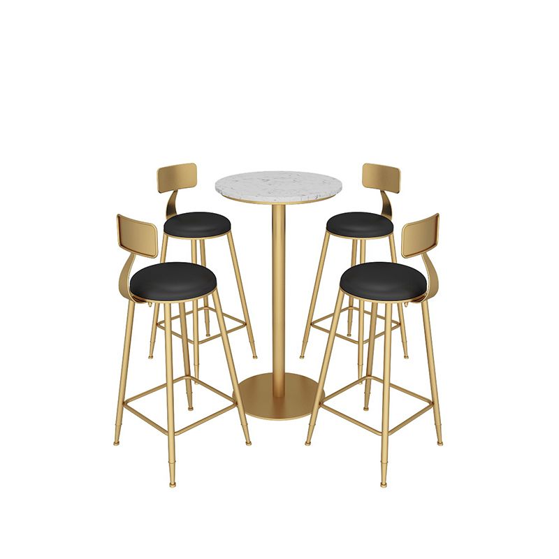 Faux Marble Bar Dining Table Bar Wine Table with Metal Pedestal Base