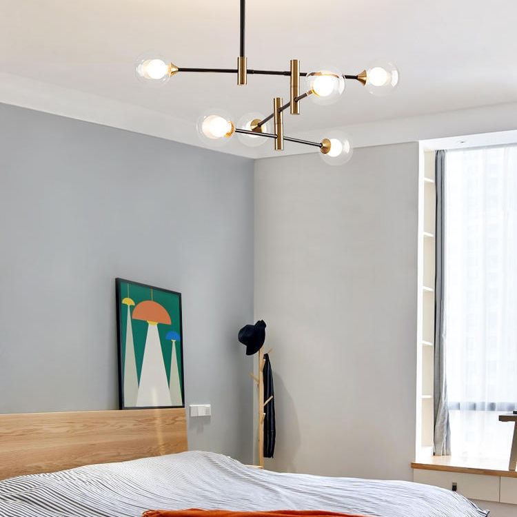 Modern Metal Hanging Chandelier Light Glass Shade Ceiling Chandelier in Black for Living Room