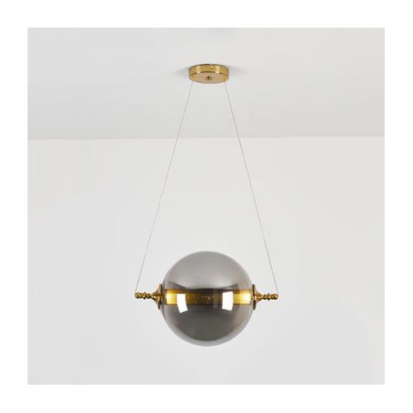 Iluminación colgante de bolas posmodernista ámbar/humo/vidrio bronceado 1 accesorio de techo de dormitorio ligero de dormitorio