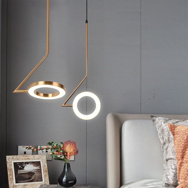 Metal Circle Hanging Pendant Light Simple LED Brass Ceiling Suspension Lamp for Bedside