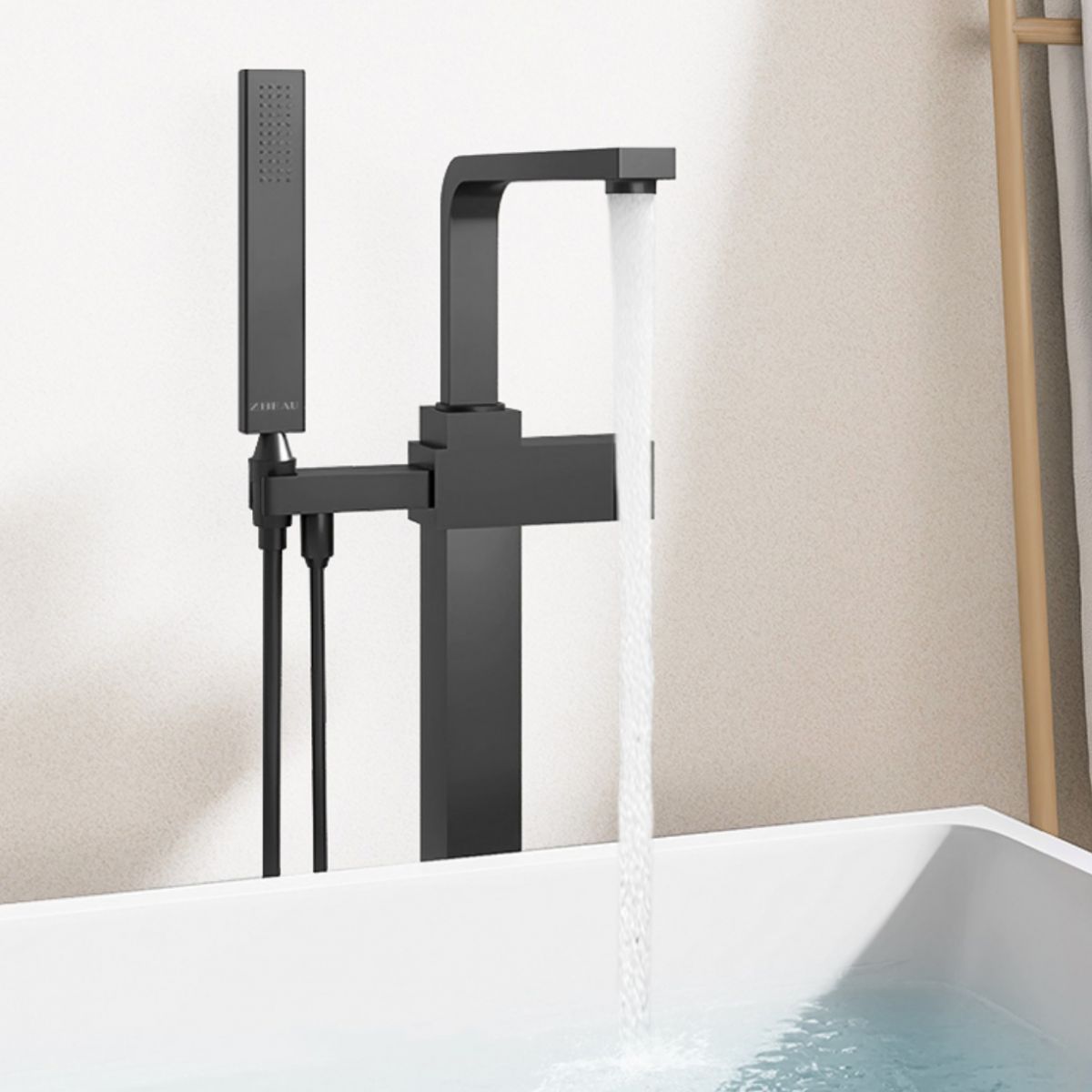 Floor Mounted Copper Freestanding Tub Filler High Arc Tub Filler Trim with Hand Shower