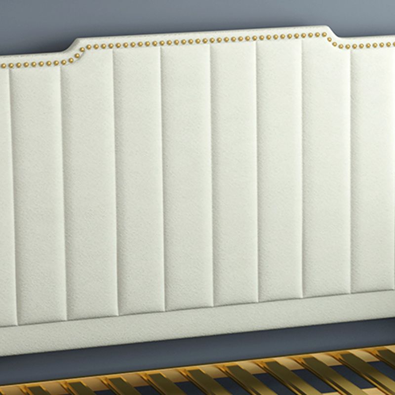 Contemporary Leather Bed Beige Upholstered Bed Frame with Nailhead Trim