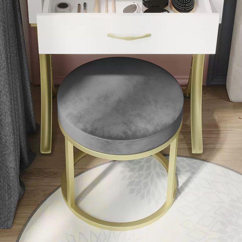 Luxury Ottoman Velvet Tear Resistant Upholstered Solid Color Round Ottoman with Metal Legs