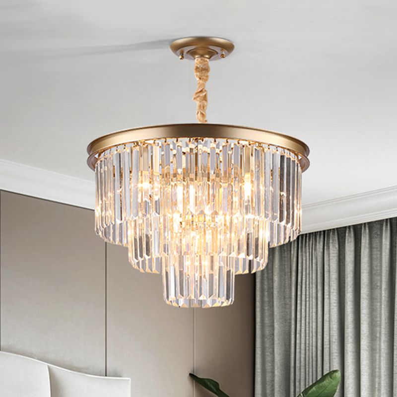 Lampada lampadinale conica regolabile in nero/oro Minimalista 6/9/15 Light Crystal Crystal Pendant Lighting, 19,5 "/23,5" /31,5 "W