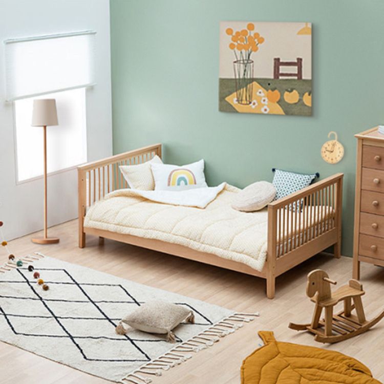 Contemporary Glam Solid Wood Nursery Crib Washed Natural with Guardrail