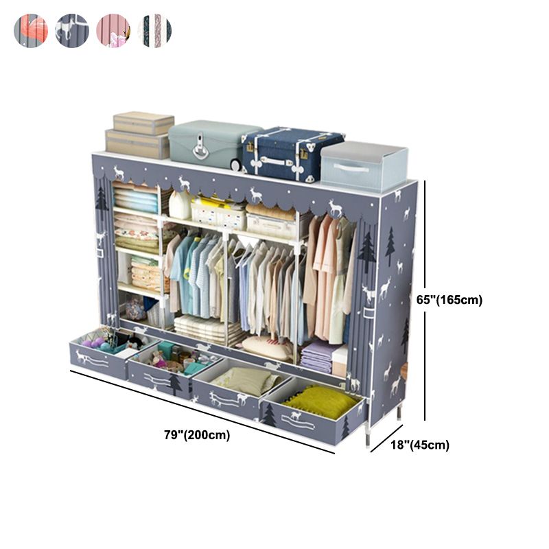 Modern Style Wardrobe Armoire Steel Frame Home Wardrobe with Drawers