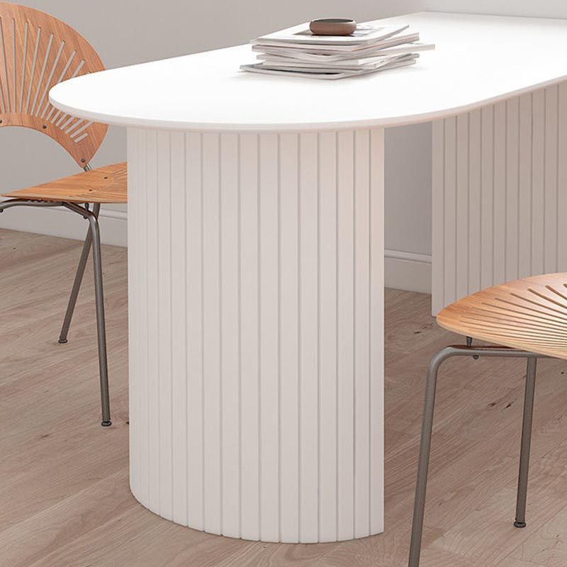 Contemporary White Stone Top Dinette Table White Base Dining Table for Living Room
