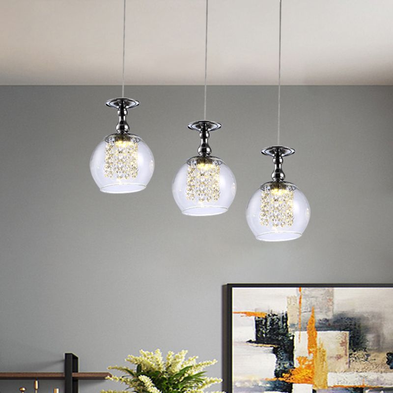 Clear Glass Glass Glass Cluster Cioncant Light Contemporary 3 Lights Chrome Hanging Kit con goccia di cristallo interno