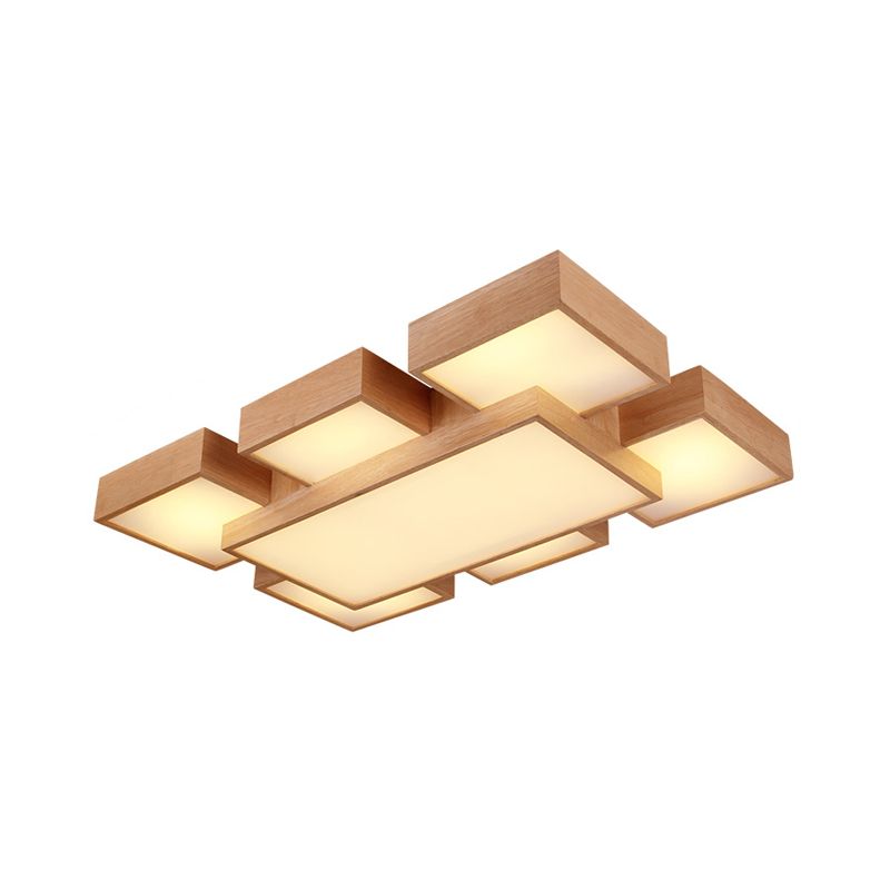 Beige vierkant/rechthoekblokspoellicht modern 22 "/31,5"/42 "brede LED houten plafond gemonteerde lamp