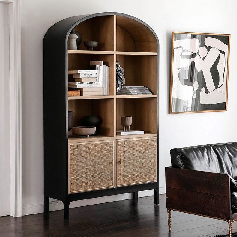 Mid-Century Modern Black Accent Cabinet with 8 Shelves in Solid Wood