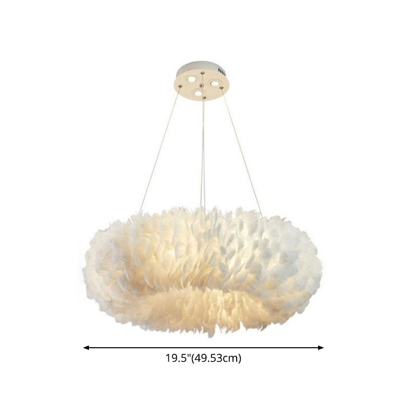 Feather Hanging Light Fixture Modernist White Chandelier Pendant Light for Bedroom