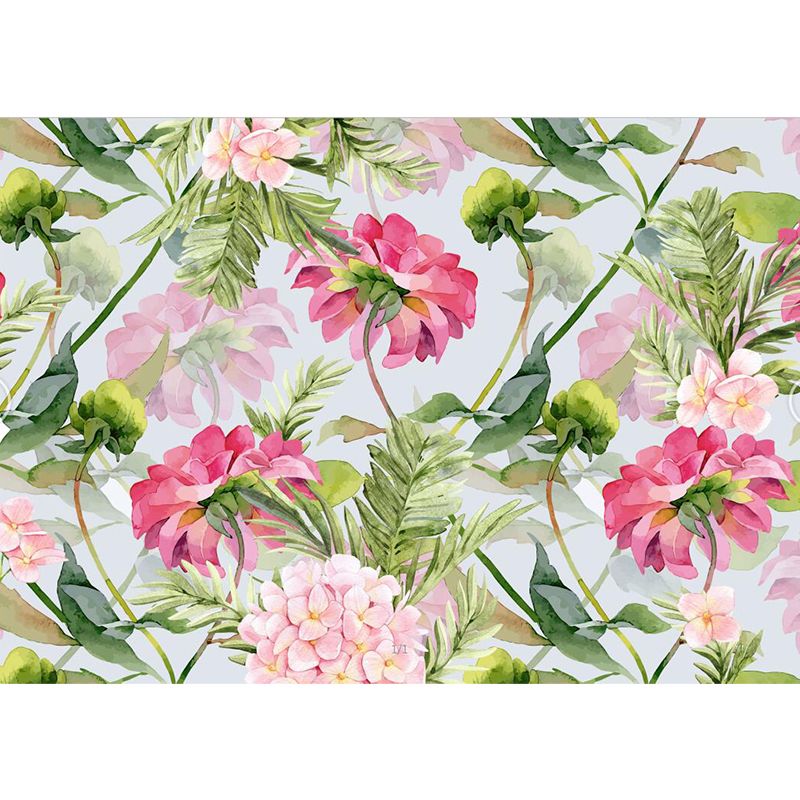 Cottage Apricot Blossom Mural Decal Pink and Green Flower Wall Decor for Bedroom