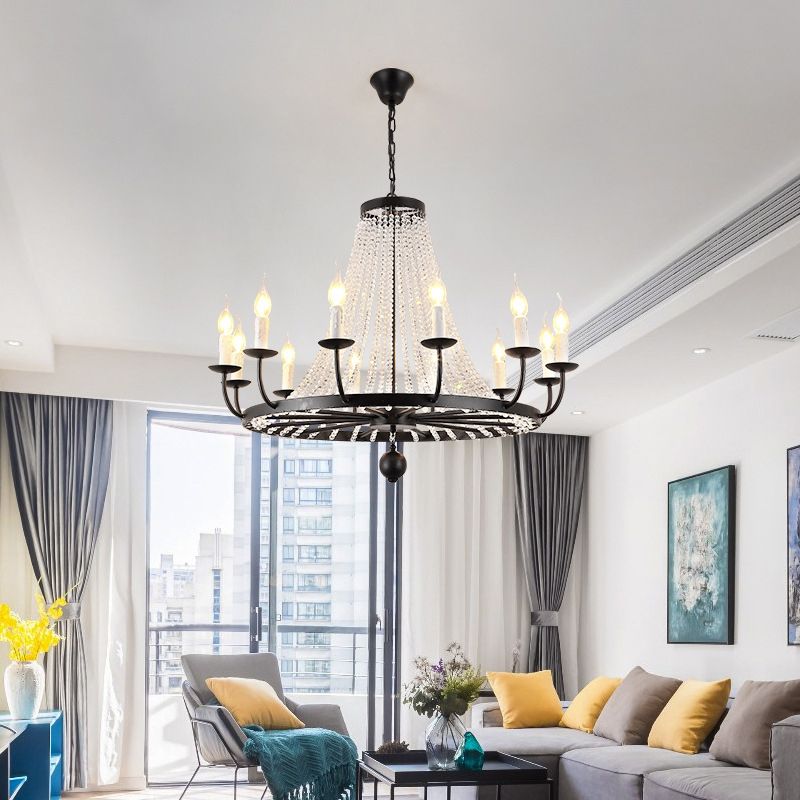 Kristall Kronleuchter Beleuchtung Land Schwarz Candelabra Wohnzimmer Anhänger Lichtkit mit Candelabra Design